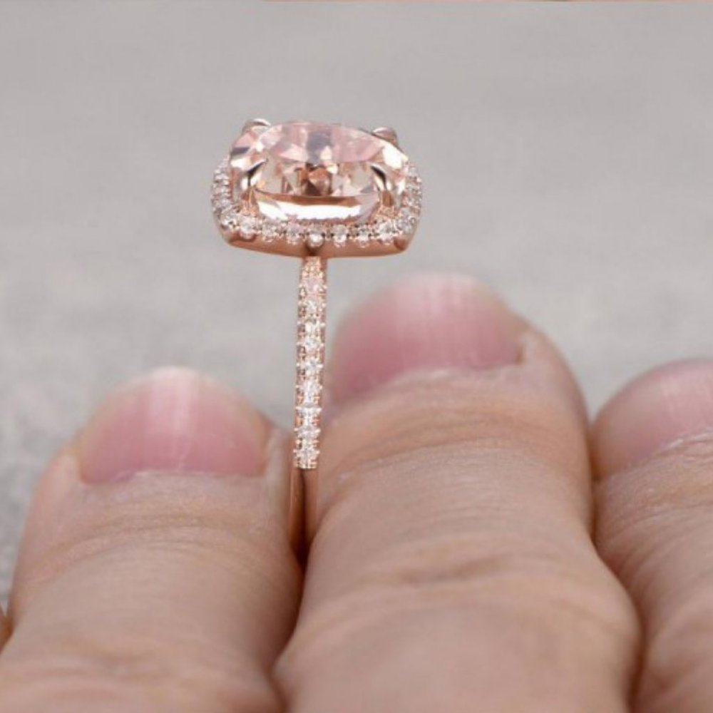 *NEW 18K Rose Gold Morganite Diamond Halo Ring W - Picture 4 of 4